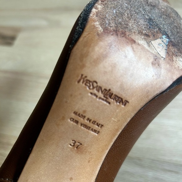 YVES SAINT LAURENT vintage leather cross-stitch studded heels Y2K size 37 - Picture 9 of 13